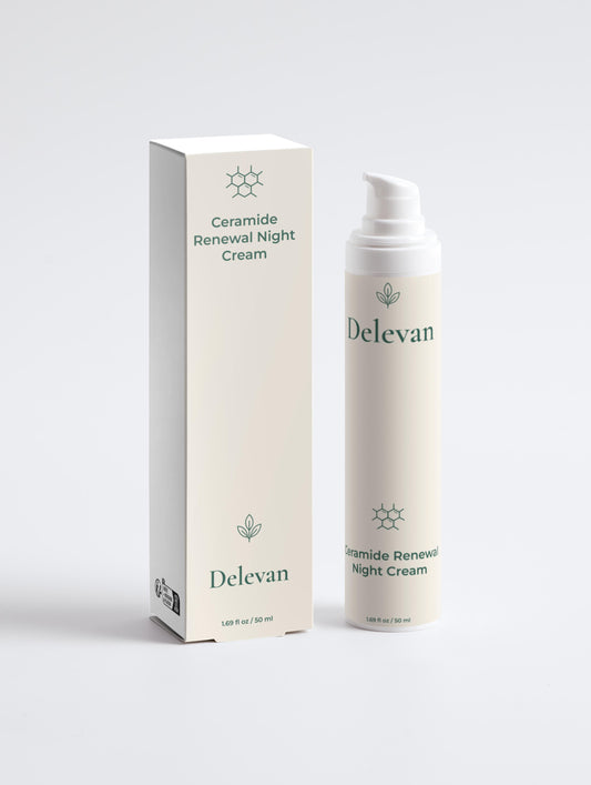 Delevan Ceramide Renewal Night Cream with packaging on a white background
