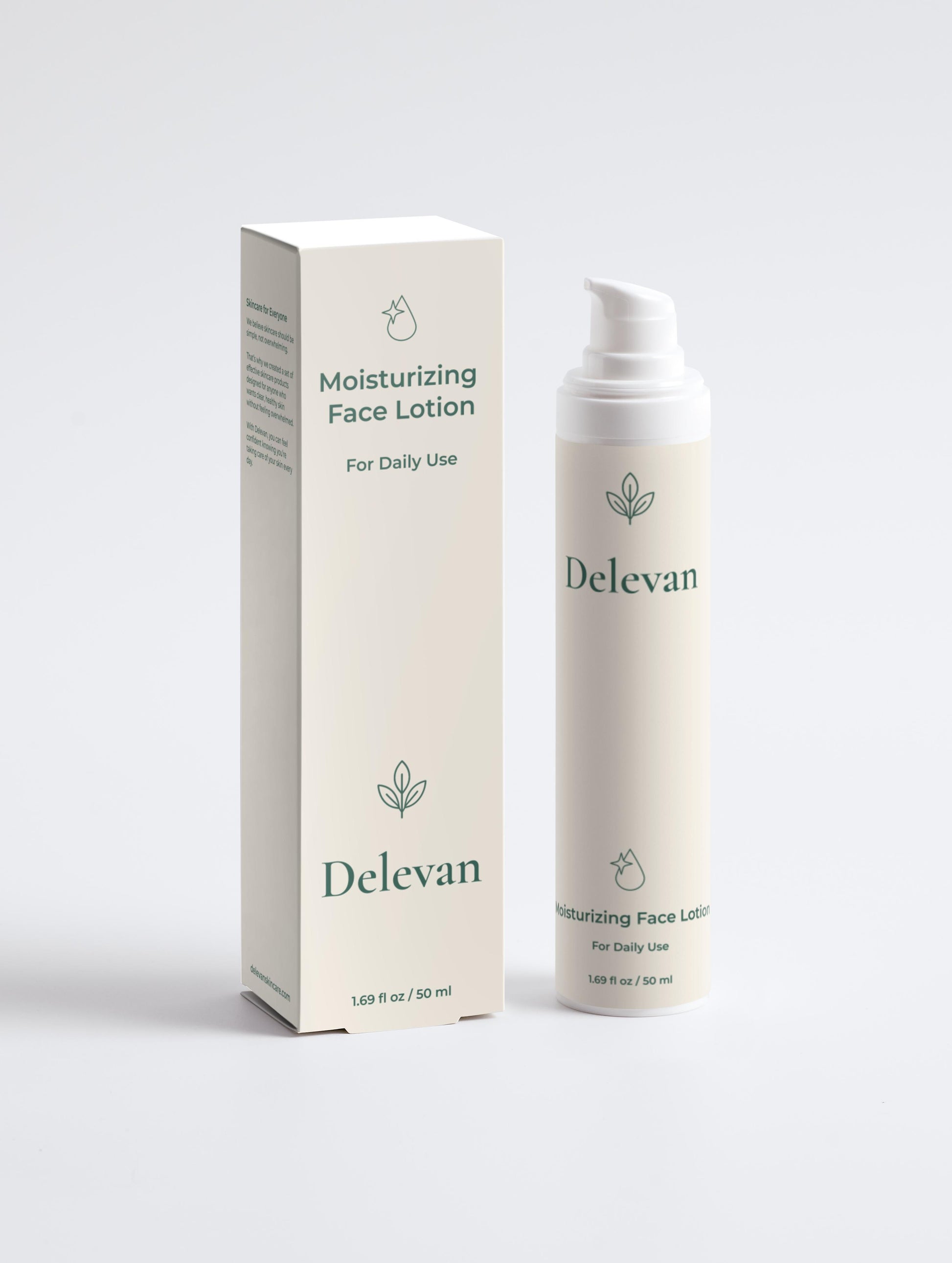 Delevan moisturizing face lotion with packaging on a white background